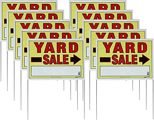 Sunburst Systems 3930 3930 Yard, Assembled Yard Sale Sign with U-Stake, 32" H x 22" W (Including Stake), Yellow and Red, 10 Count