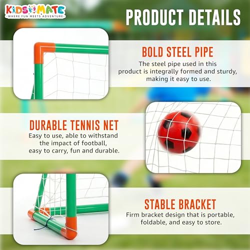Image of Kidsmate Kids Football Goal Set with Ball & Pump | Sturdy Build Mini Football Net, Easy Setup Indoor & Outdoor Beginner Sports Practice | Perfect for Training & Fun Playtime - Green,Orange