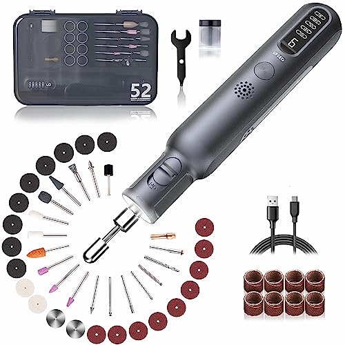 Mini Cordless Rotary Tool Kit,Automatic Shaft Locking,8V 80W 30000Rpm Rechargeable Rotary Tool With 360° Working Lights, 6 Speeds, Led Display And 52 Pieces Rotary Tool Accessories, Diy Crafts #TOP20