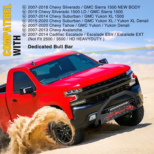 Image of Nilight Bull Bar with Light fits 2007-2018 Chevy Silverado GMC Sierra 1500, 2007-2020 Chevy Tahoe Suburban&Yukon /Yukon XL Front Bumper Grille Brush Push Guard with Skid Plate Licence Plate Hole Black
