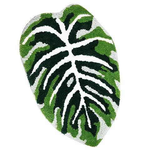 Baahrnom Tufted Tapis de Salle de Bain 51 x 81cm Mat de Bain Vert Extra Doux Machine Lavable Tapis de Feuille Mignon Antidérapant Durable pour Cuisine Chambre...