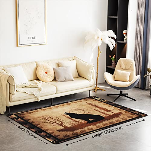 Loussiesd Cute Wolf Area Rug Girls Boys Wolves Howling Decorative Carpet Room Animal Wolves Tree Pattern Rugs for Living Room Bedroom Exotic Style Brown Black Accent Rug 100 * 150cm - Image 2