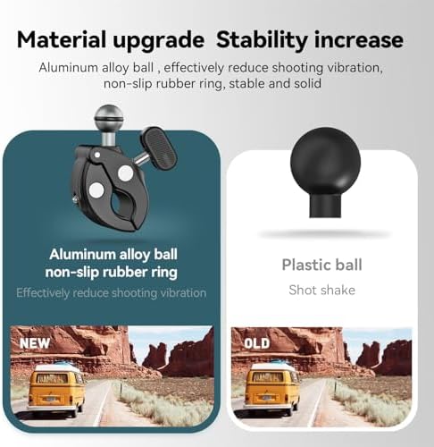 TELESIN Motosiklet Gidonu Bisiklet Montaj Kelepçeleri için GoPro Hero 13 12 11 10 9 DJI OSMO Action 5 Pro 4 3 Insta360,360° Çift Top Başlı Kelepçe Tutucu 1/4-20 mm Kamera ve Telefon için Adaptör - Görsel 4