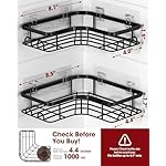 Corner Shower Caddy - 2 Pack, Adhesive Shower Organizers, Rustproof Stainless Steel Shower Shelves with 8 Hooks, No Drilling Bathroom Organizers and Storage Racks, Space-Saving, Black,Medium | Rustproof, Shower Shelves, 8 Hooks, Bathroom Organizers, Storage Racks - Image 3