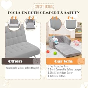   Baby-Toddler-Couch-Sofa-Chair-Kids-Foldable-2-in-1-Toddler-Fold-Out-Couch-Bed-for-Playroom-Pull-Out-Children-Convertible-Sofa-Chair-to-Lounger-Sleeper-for-Boys-Girls-with-Double-Pockets-Dark-Grey