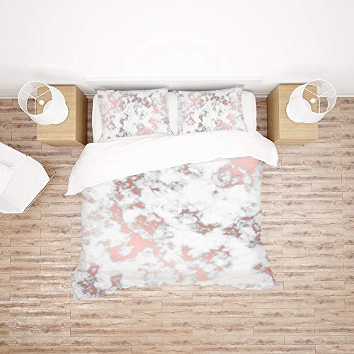 Housse de couette marbre or rose 3 pièces parure de lit king doux - 3