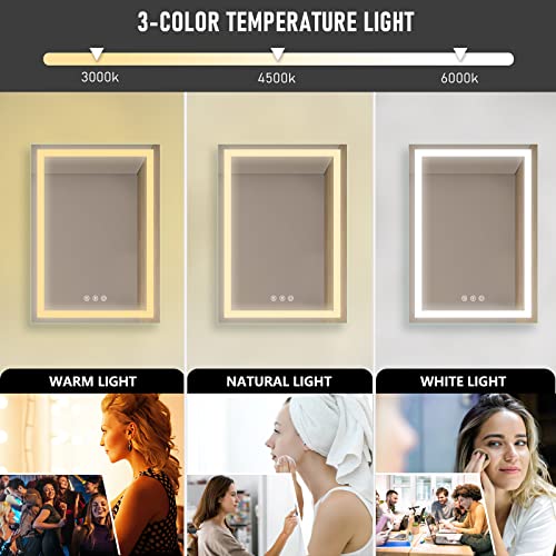 24 X 36 Led Lighted Mirror For Bathroom Wall, Etl Listed Illuminated Vanity Mirror With Lights, Dimmable, Fogless Front Lights Ip67 Three Buttons（Horizontal & Vertical） #TOP1