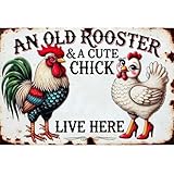5D Diamond Art Painting Kits for Adults, An Old Rooster & A Cute Chick Live Here Chicken Art Kits For Beginner,DIY Vintage Full Round Gem Crystal Art Paint by Diamond Home Wall Decor12X16inch