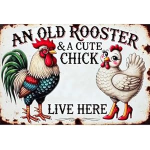 Diamond Home Wall Decor – Kit de pintura de diamante 5D para adultos, un gallo viejo y un lindo pollito vive aquí, kits de arte de pollo para principiantes, pintura de cristal de gema redonda vintage