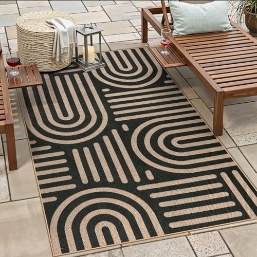 Wonnitar 3x5 Easy Jute Rugs for Entryway, Washable Abstract Black Outdoor Rug, Modern Rainbow Front Porch Decor Carpet Non Slip Front Door Mat for Farmhouse Patio Office Living Room