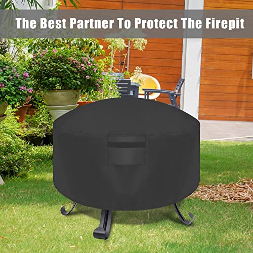 Outdoor Round Fire Pit Covers For 36 38 Inch, 600D Waterproof Wood Burning Fire Stove Cover For Patio Firepits, Outside Furniture Fireplace Covers With Drawstring Closure Dustproof (38" Dx20 H) #TOP5
