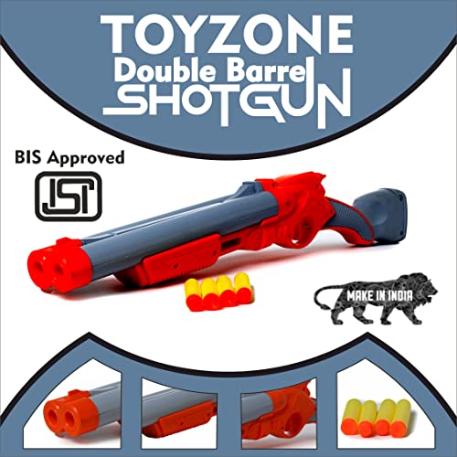 Image of Toyzone Chhota Bheem Double Barrel Shotgun-58809 | Foam Blaster Double Barrel Gun | Safe and Long Range | Lock & Load Pump Action | 5-Play Shotgun Shells with Gun | Shotgun Boomstick | Pull & Action ProShot | For Kids, Teens, Adults
