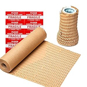 Honeycomb Packing Paper Wrap 12″x105′ Recycled Cushion Wrapping Roll Eco Friendly Shipping Moving Green Wrap with 10 Fragile Sticker Labels – Protective Kraft Packaging Suppliers Brown