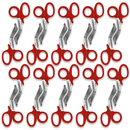 EMS XTRM 20-Pack Multicolor Stainless Steel Medical Trauma Shears for EMS, Nurses, Police & Firefighters - Durable, Sharp, and Built for Comfort (Red)