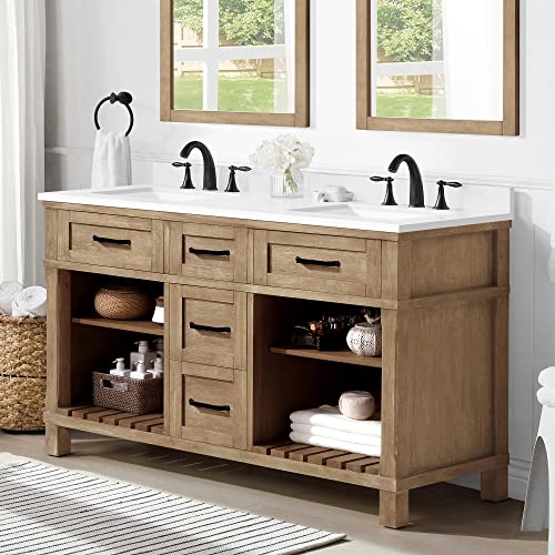 Martha Stewart Ridgefield 60 In. Double Sink Bathroom Vanity Bedford Collection, In Antique Oak #TOP6