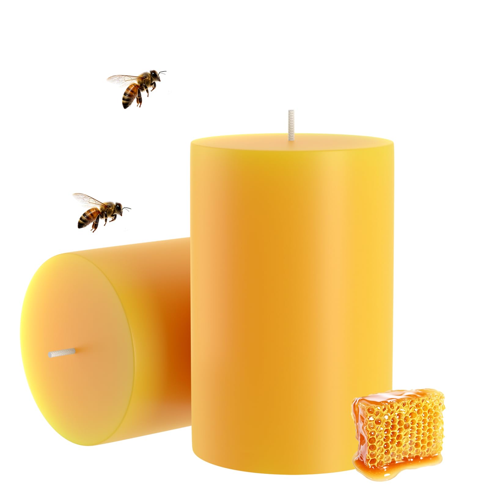 Photo 1 of 100% Pure Natural Beeswax Pillar Candles-40 Hours Long Burning Time Emergency Beeswax Candles | Organic Bees Wax for Home, Prayer, Christmas, Party | Unscented, Smokeless, Dripless 2 Pack (2×3 inch)