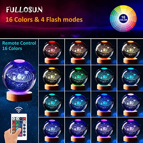 Solar System Night Lights For Kids With 16 Rgb Color-Changing, Crystal Ball Bedside Lamp Holiday Xmas Gifts For Baby Room, Bedroom, Hallway #TOP3