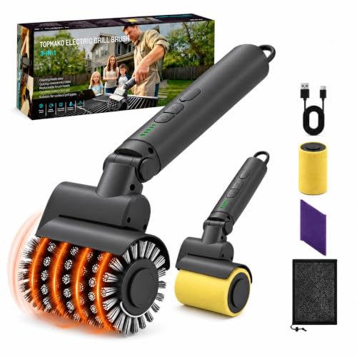 Image of Electric Grill Brush for Outdoor,Cordless BBQ Cleaner Rechargeable | 50kg High Torque,Anti-Shedding Brush,150 Min Runtime,3 Speeds, 3 Brush Heads, Angle Adjust,Family BBQs & All Grills,Griddle