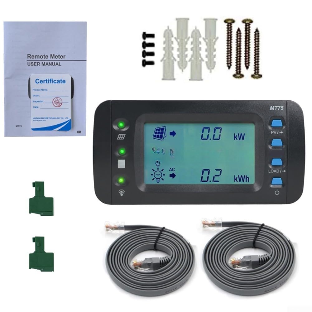MT75 - Misuratore remoto con LCD da 4,7 pollici, per il monitoraggio di Solar Charge Controller e Inverter Dual RJ45 Porte RS485 Connettività Supporto a parete WiFi Controllo PC