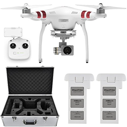 Drones, Wireless DJI Phantom 3 Standard Quadcopter aviones con cámara cardán de 3 ejes y 2.7 K, – Bundle con batería de repuesto, DJI Funda de aluminio