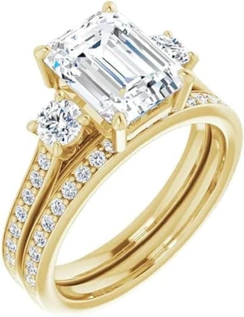 2 Carat Emerald Cut Engagement Ring Set Moissanite Solitaire Promise Gifts for Her Wedding Jewelry for Women