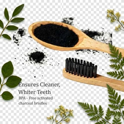 Image of KATS Organic Bamboo Toothbrush for Adults (Pack of 2), Charcoal Activated Soft Bristles, Identification Marks, Biodegradable, Anti-Bacterial, Eco-friendly, Natural, Manual