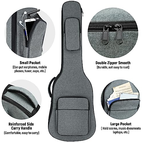 Image of MUZNOTE Electric Guitar Bag Padded Electric Guitar Gig Bag Waterproof Fabric Soft Guitar Case with Neck Strap, Back Hanger Loop, Premium Version, Gray, 39 inch, Modern