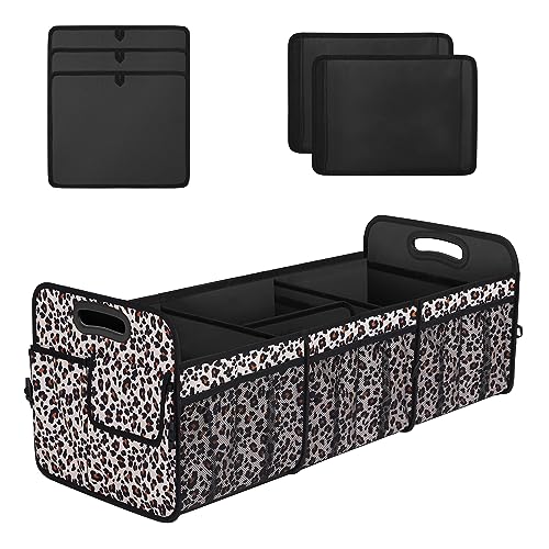 Image of Femuar Collapsible Trunk Organizer - 90L Large Capacity with 15 Pockets, Waterproof for SUV /Car /Jeep /Sedan, Extra Large Leopard Print