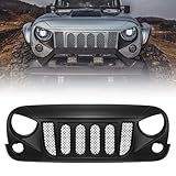 DKMGHT Front Grill for Wrangler JK JKU 2 & 4 Door 2007-2018 Rubicon Sahara Sport Black Grid Grille w/Mesh (Transformer)