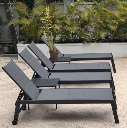 Image of PURPLE LEAF Outdoor Chaise Lounge Set of 2 Aluminum Patio Lounge Chair with Wheels and Side Table Pool Chaise Lounge Chair for Outdoor Backyard Poolside Grey