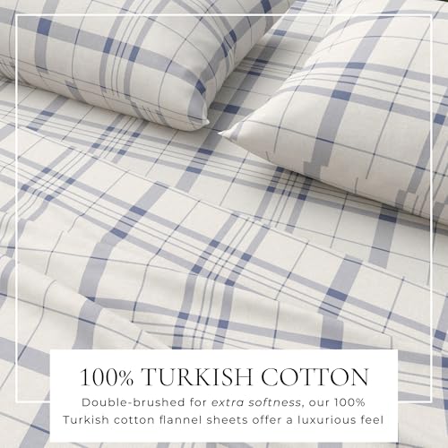 Image of Great Bay Home Flannel Sheets Full Size - 100% Turkish Cotton, Double-Brushed, Plaid and Stripe Bed Sheet Set - Ultra-Soft, Cozy, 4-Piece Bedding Set (Cool Plaid)