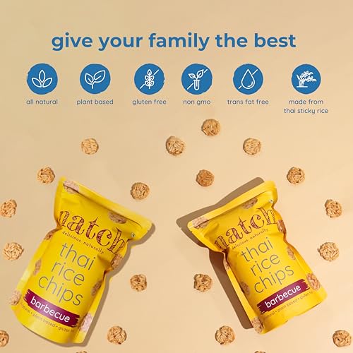 Image of Natch Thai Sticky Rice Chips pack, Healthy Snacks 100% natural with or Trans Fats, Vegan & Gluten Free, Low Calorie Healthy Chips for Adults & Kids with Low, 100g, Barbecue