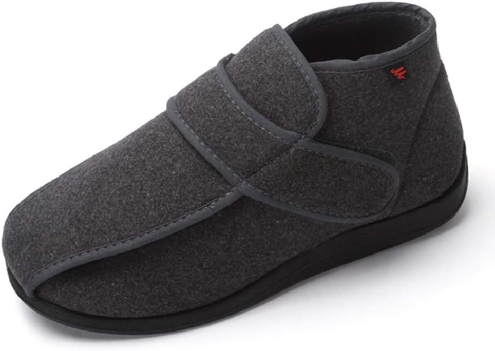Men's Diabetic Shoes, High Top Memory Foam Diabetic Slippers Gauze Nursing Shoes Widening Adjustable Comfy Plush Arthritis Edema Swollen House,Gray,44 [Energy Class A]
