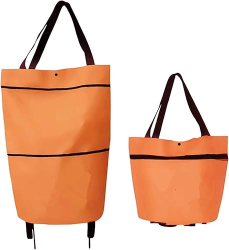 Bolsa de compras plegable con cremallera de dos etapas, plegable, 2 en 1, carrito portátil de compras plegable con ruedas, bolsa de almacenamiento