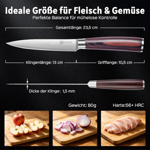 PAUDIN Kochmesser Allzweckmesser Profi 13 cm Scharf Küchenmesser Chefmesser aus rostfreiem Deutscher Edelstahl mit ergonomischem Griff – Ansicht 2