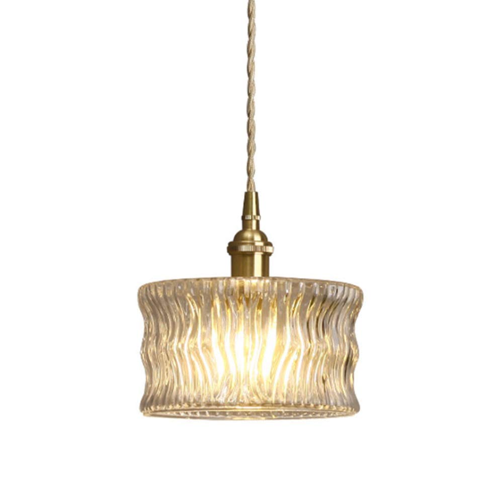 Lustre avec abat-jour en verre clair nervuré et douille E27 pour plafond