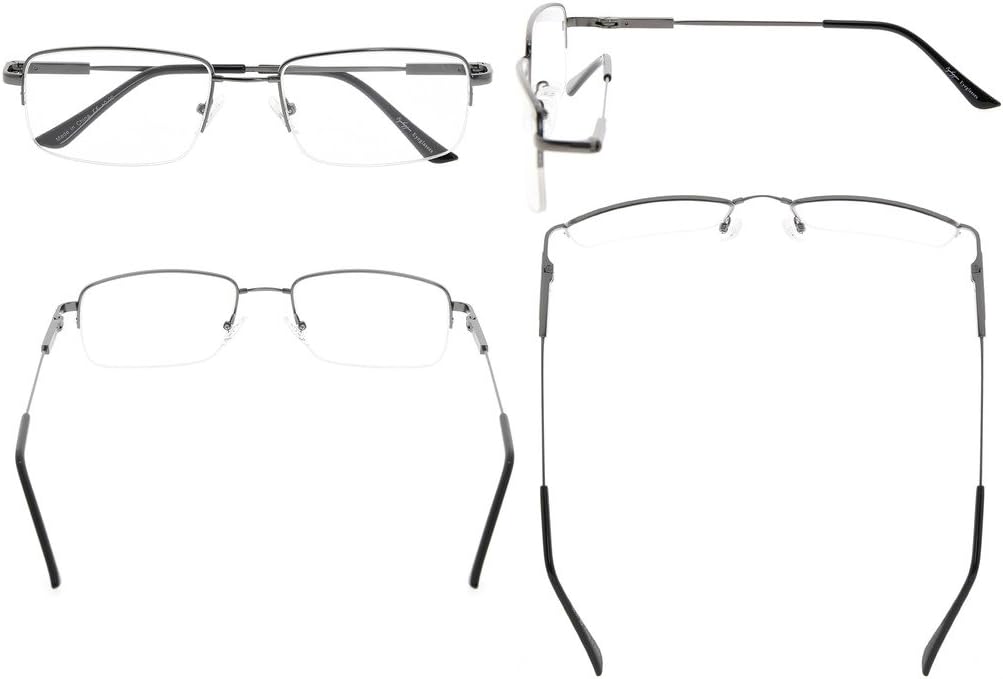 Eyekepper Mens Half-Rim Reading Glasses Memory Readers with Bendable Titanium Bridge and Temple (Gunmetal,+1.75)