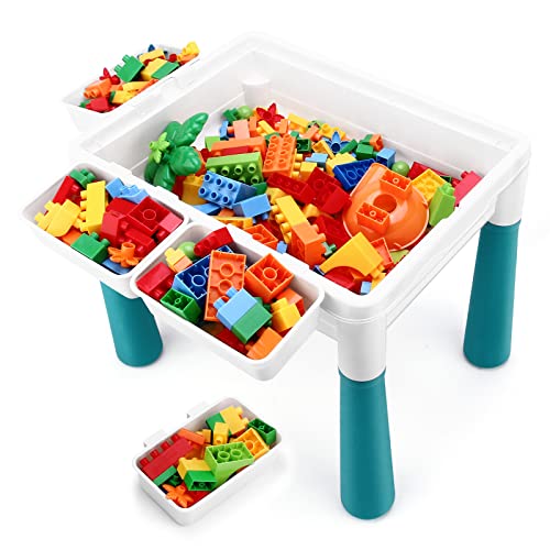 Rogalaly Kids Activity Table Set, All-In-One Multi Activity Table With Storage, 105Pcs Building Blocks Table Compatible With Classic Bricks, Craft Learn Play Water Sand Table For Boys Girls #TOP7