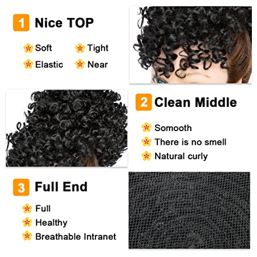 Modsight Afro Puff Drawstring Ponytail With Bangs, Black Kinky Curly Ponytail Bun With Bangs Updo Hairpieces, Short Afro Puffs With Bang For Black Women (Natural Black 1B) #TOP3
