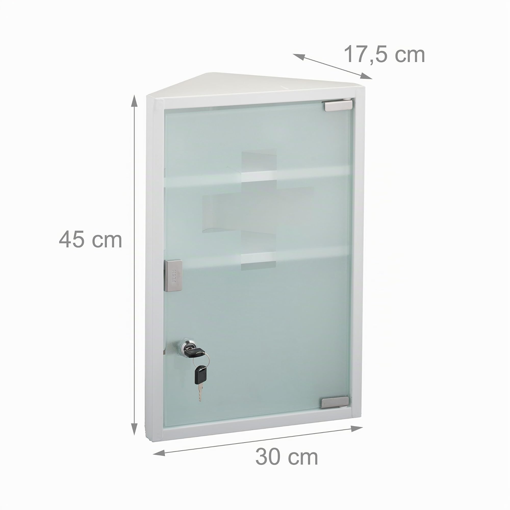 Relaxdays Armadietto Pronto Soccorso per Medicinali, Cassetta Medicine a Chiave, 3 Scomparti, HLP: 45x30x17,5 cm, Bianco
