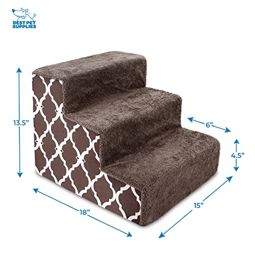 Image of Best Pet Supplies 3-Step CertiPUR-US Certified Foam Pet Stairs /Steps, 18 x 15 x 13-Inch, Brown Lattice Print