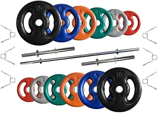 Kit Anilhas Emborrachadas 50 Kg + Barras com Presilhas