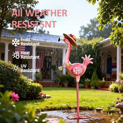 Natelf Flamingo Metal Garden Statue Outdoor Pink Hawaii Flamingo Yard Art Sculpture Decor with Flower Lei & Straw Hat, Waterproof Rust-Proof Lawn Decor for Pool, Beach, Patio, Poolside, Tropical Party by Natelf - Used condition - Image 5