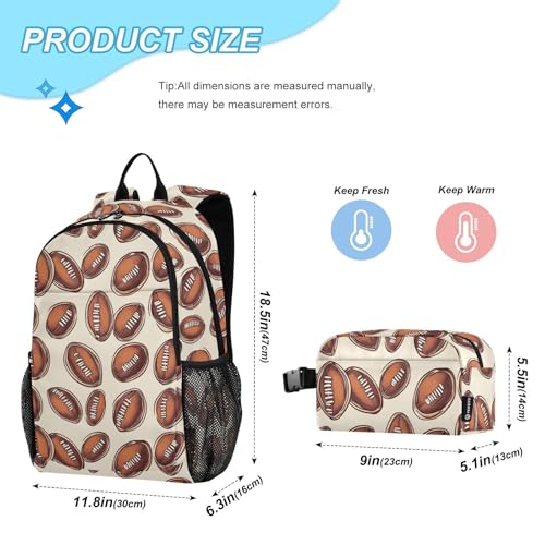 Cartoon Football Backpack Lunch Bag Set for Travel Hiking Picnic, Backpacks with Insulated Lunch Box2