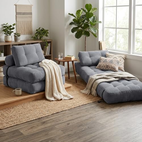 Image of FanYi Modular Convertible Floor Sofa Bed, Foldable Sleeper Couch with Cushions, Space Saving Lounge Sofa for Compact Living Room Bedroom Apartment Small Spaces,Gray