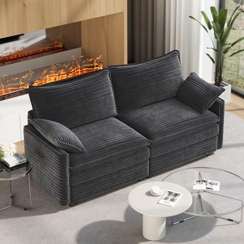 Image of Vesgantti 74 inch Loveseat Sofa for Living Room, Comfy Cloud Couch Deep Seat Corduroy Modern 2 Seater Small Sofa with Armrest Pillow, Easy Assembly for Small Spaces, Gray