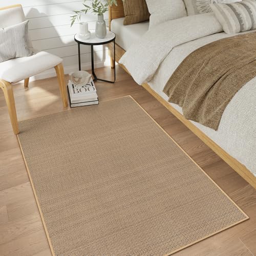 Tapete beige/khaki 3x5 chenille resistente y antideslizante miniatura 6