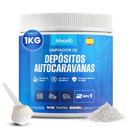 BIBODU Limpiador 2en1 para Depósitos de Autocaravanas 1 KG | Limpia & Desincrusta con Oxígeno Activo | Sin Olor - Elimina Biofilm y Suciedad | Perfecto para Autocaravanas, Caravanas y Barcos