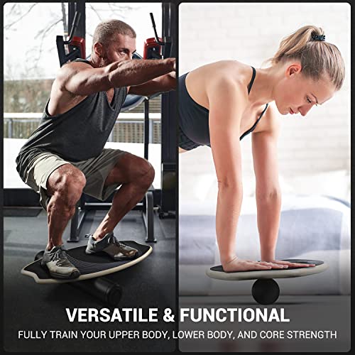 Wooden Balance Board With Adjustable Stoppers: 7 Modes Wobble Board With Roller And Balance Ball - Exercise Balancing Stability Trainer For Workout Core Trainer Physical Therapy - Non Slip Surface #TOP7