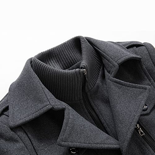 Lu's Chic Men's Winter Business Casual Zip Up Jacket Wool Trench Coat Slim Fit Top Coat Single Breasted Peacoat3